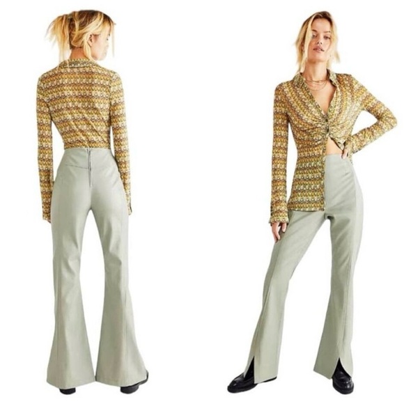 We The Free by Free People Real Deal Slit Vegan Leather Pants in Seagrass Sz 31 - Picture 1 of 16